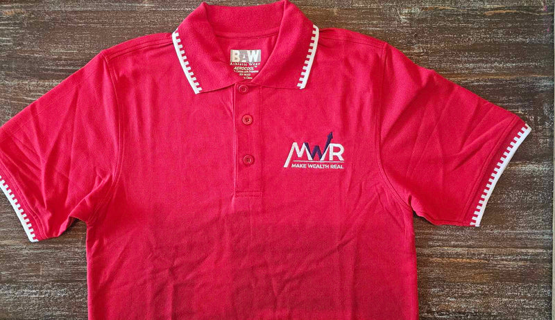 MWR Red Polo with Decorated Collar and Sleeves