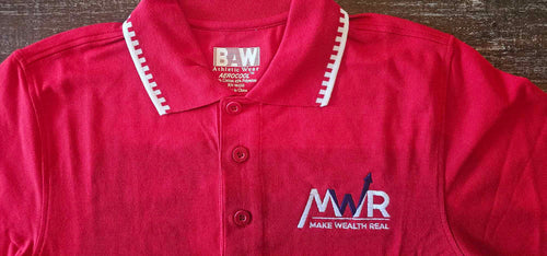 MWR Red Polo with Decorated Collar and Sleeves